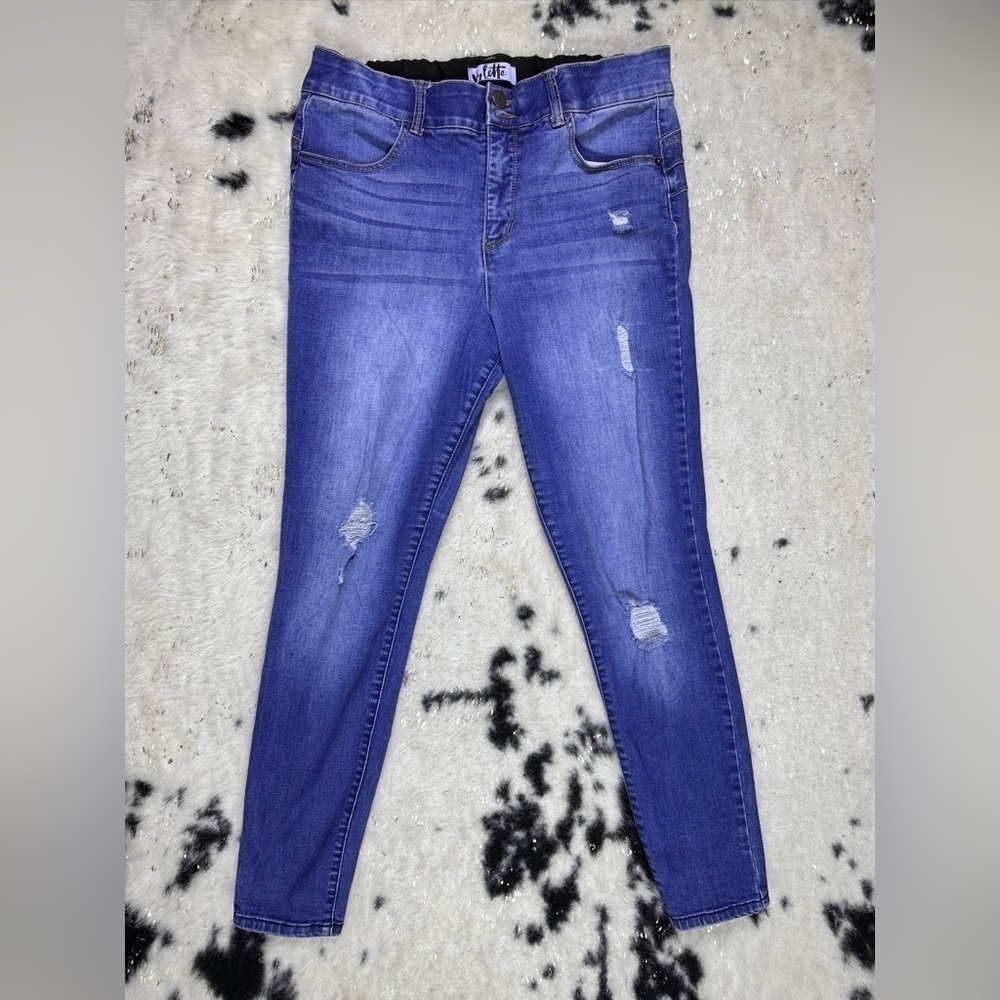 Vylette Dark Wash High Rise Elastic Waist Skinny Leg Denim Jeans Size 32